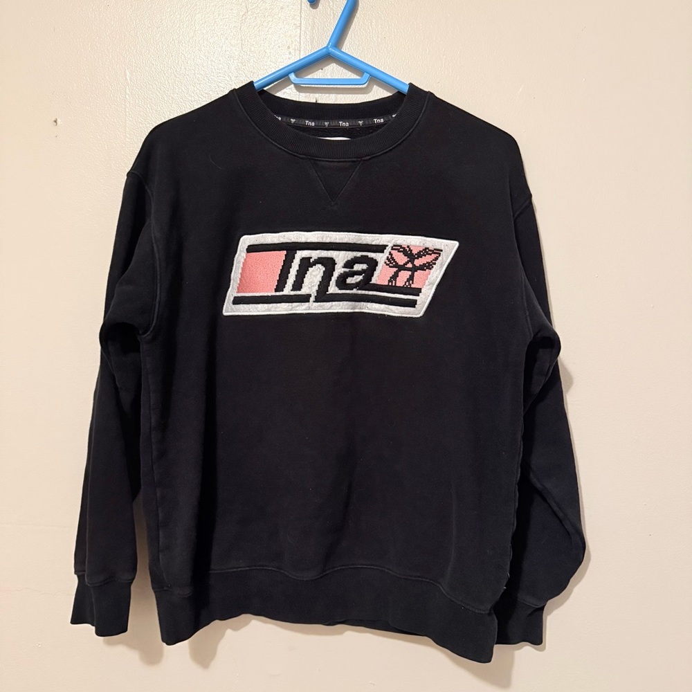TNA - Black Crewneck Sweatshirt with Pink Logo